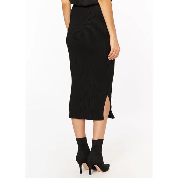NEW Cami NYC Leah Black Knit Ribbed Bodycon Stretch Slit Calf Length Midi Skirt - Picture 2 of 8